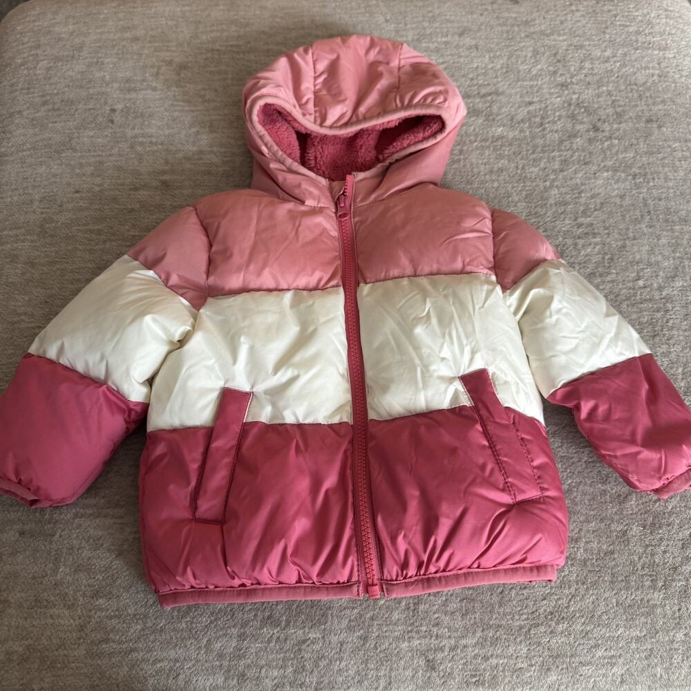 Toddler Jacket 18 Months Swiss Tech Hooded Puffer Multicolor Stripe Pink Girls